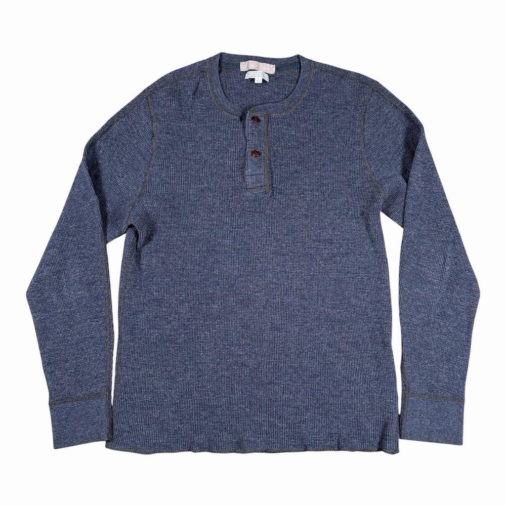 Wallace Barnes Shirt Mens Large Blue Long Sleeve Tee Waffle Knit Henley